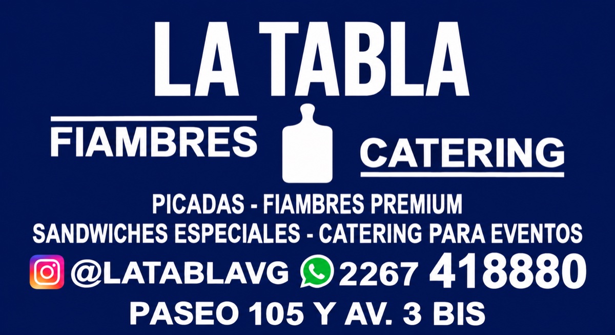 La Tabla — Fiambres y Catering. Picadas, fiambres premium, sándwiches especiales y catering para eventos. Paseo 105 y Av. 3 Bis. Visitá su Instagram